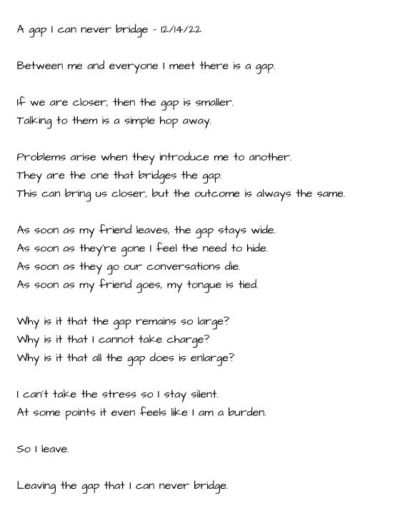 A gap I can never bridge